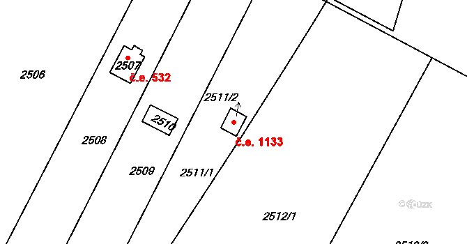 Jundrov 1133, Brno na parcele st. 2511/2 v KÚ Jundrov, Katastrální mapa