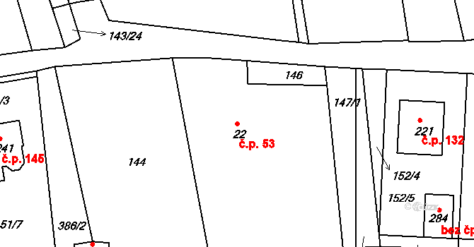 Lipová 53 na parcele st. 22 v KÚ Lipová u Chebu, Katastrální mapa