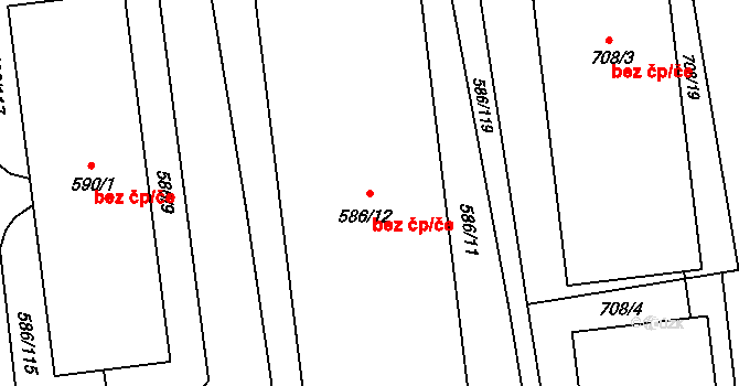 Opava 38090384 na parcele st. 586/12 v KÚ Komárov u Opavy, Katastrální mapa