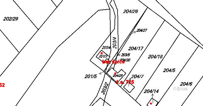 Jirkov 39091384 na parcele st. 201/3 v KÚ Červený Hrádek u Jirkova, Katastrální mapa