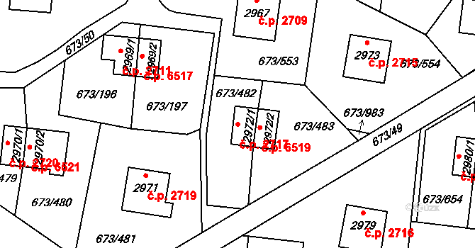Zlín 2717 na parcele st. 2972/1 v KÚ Zlín, Katastrální mapa