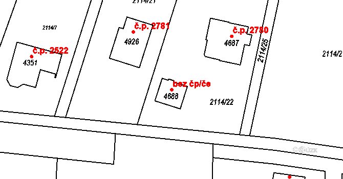 Rožnov pod Radhoštěm 49459384 na parcele st. 4688 v KÚ Rožnov pod Radhoštěm, Katastrální mapa
