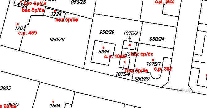 Plzeňské Předměstí 1049, Rokycany na parcele st. 5394 v KÚ Rokycany, Katastrální mapa