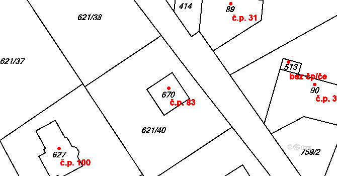 Halouny 83, Svinaře na parcele st. 670 v KÚ Svinaře, Katastrální mapa