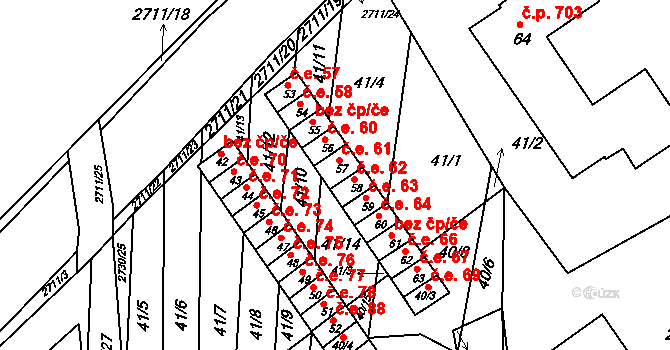 Bučovice 61 na parcele st. 57 v KÚ Bučovice, Katastrální mapa