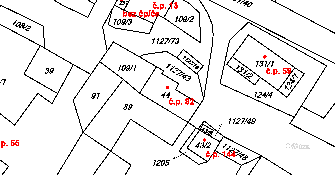 Chlum 82, Hlinsko na parcele st. 44 v KÚ Chlum u Hlinska, Katastrální mapa