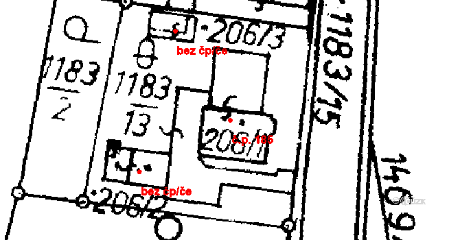 Bernartice 185 na parcele st. 206/1 v KÚ Bernartice u Milevska, Katastrální mapa