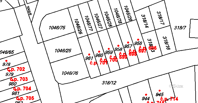 Králíky 700 na parcele st. 960 v KÚ Králíky, Katastrální mapa
