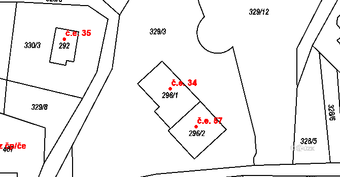 Čenkovice 34 na parcele st. 296/1 v KÚ Čenkovice, Katastrální mapa