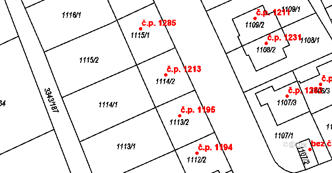 Třešť 1213 na parcele st. 1114/2 v KÚ Třešť, Katastrální mapa