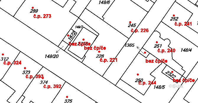 Neratovice 221 na parcele st. 228 v KÚ Neratovice, Katastrální mapa