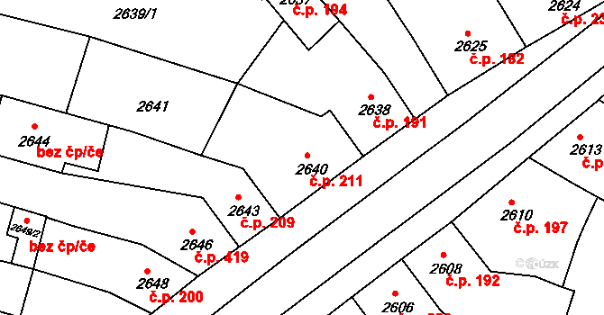 Veselí nad Lužnicí I 211, Veselí nad Lužnicí na parcele st. 2640 v KÚ Veselí nad Lužnicí, Katastrální mapa