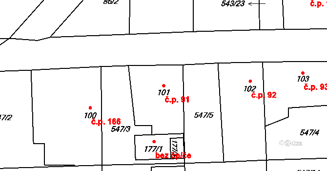 Nekmíř 91 na parcele st. 101 v KÚ Nekmíř, Katastrální mapa
