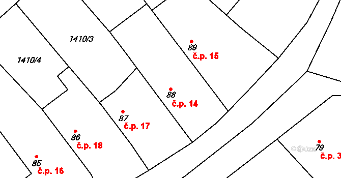 Čepinec 14, Žinkovy na parcele st. 88 v KÚ Žinkovy, Katastrální mapa