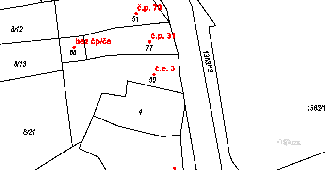Potvorov 3 na parcele st. 50 v KÚ Potvorov, Katastrální mapa