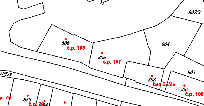 Jakubské Předměstí 107, Jaroměř na parcele st. 805 v KÚ Jaroměř, Katastrální mapa