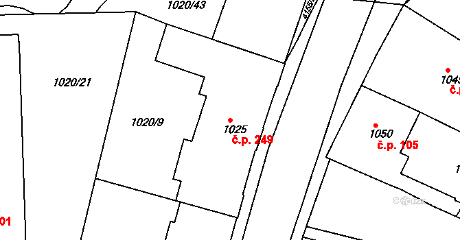 Pražské Předměstí 249, Jaroměř na parcele st. 1025 v KÚ Jaroměř, Katastrální mapa