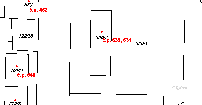 Hronov 631,632 na parcele st. 339/2 v KÚ Hronov, Katastrální mapa