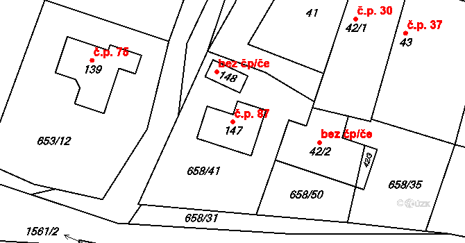 Ústrašín 87 na parcele st. 147 v KÚ Ústrašín, Katastrální mapa