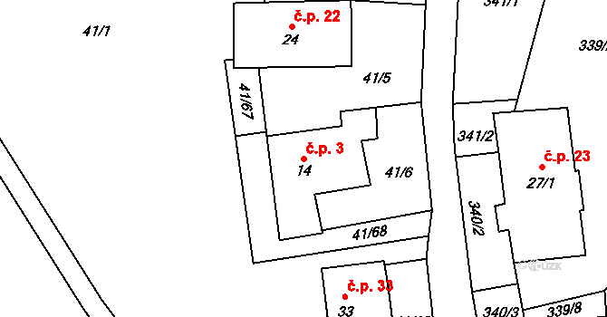 Hodonín 3, Zdíkov na parcele st. 14 v KÚ Hodonín u Zdíkovce, Katastrální mapa