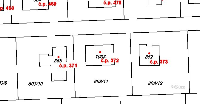 Želivec 372, Sulice na parcele st. 1033 v KÚ Sulice, Katastrální mapa