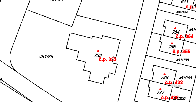 Horoušánky 353, Horoušany na parcele st. 732 v KÚ Horoušany, Katastrální mapa