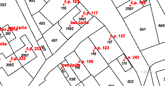 Besednice 123 na parcele st. 168 v KÚ Besednice, Katastrální mapa