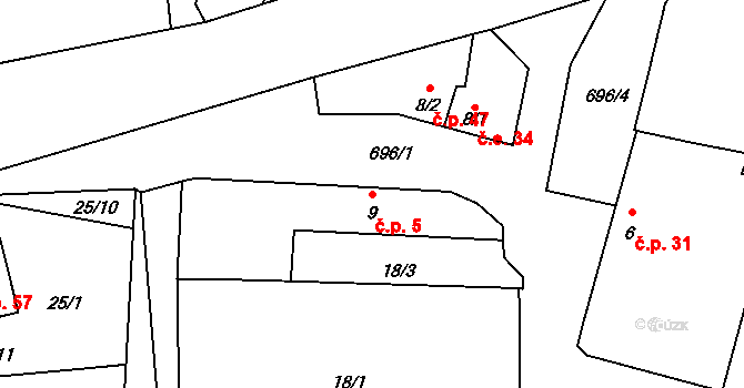 Nečichy 5, Louny na parcele st. 9 v KÚ Nečichy, Katastrální mapa