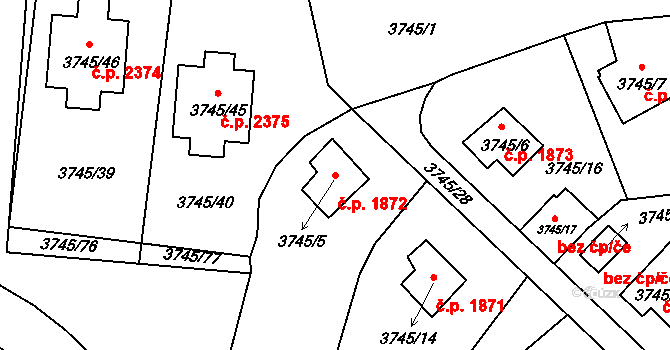 Louny 1872 na parcele st. 3745/5 v KÚ Louny, Katastrální mapa