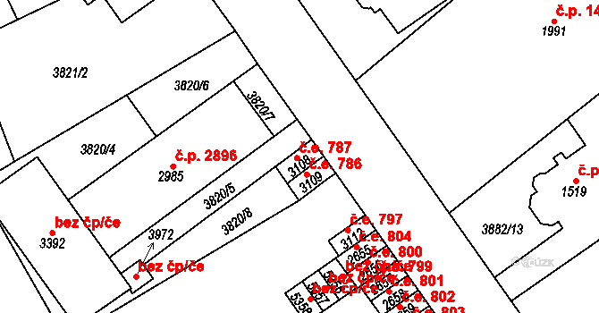 Žatec 787 na parcele st. 3108 v KÚ Žatec, Katastrální mapa