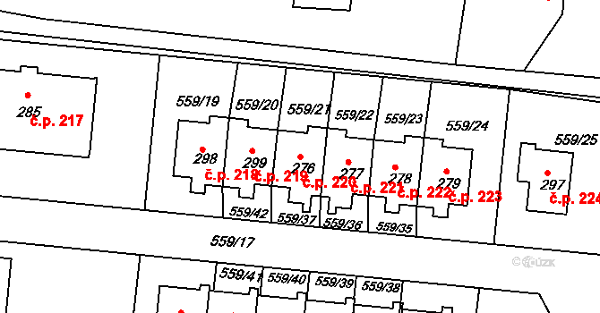 Herálec 220 na parcele st. 276 v KÚ Herálec, Katastrální mapa