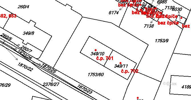 Havlíčkův Brod 701 na parcele st. 349/10 v KÚ Havlíčkův Brod, Katastrální mapa