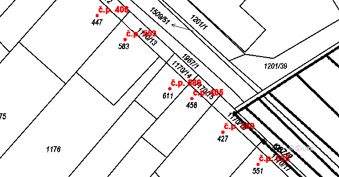 Kvasice 589 na parcele st. 611 v KÚ Kvasice, Katastrální mapa