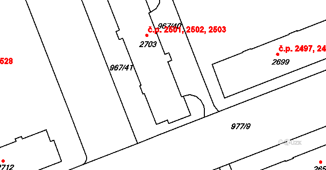 Kroměříž 2501,2502,2503 na parcele st. 2703 v KÚ Kroměříž, Katastrální mapa
