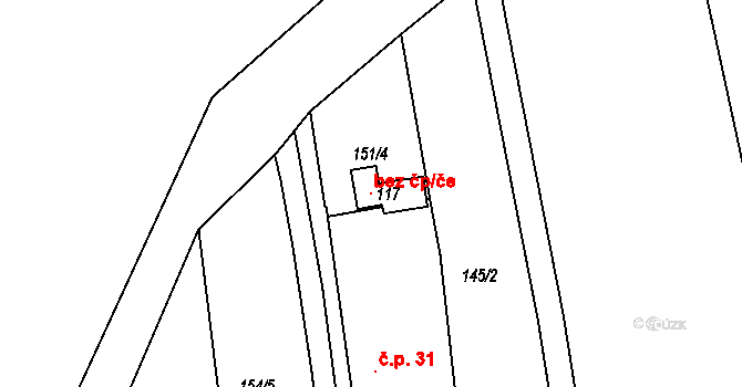 Opařany 103893385 na parcele st. 117 v KÚ Podboří, Katastrální mapa