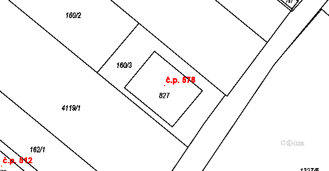 Stařeč 578 na parcele st. 827 v KÚ Stařeč, Katastrální mapa