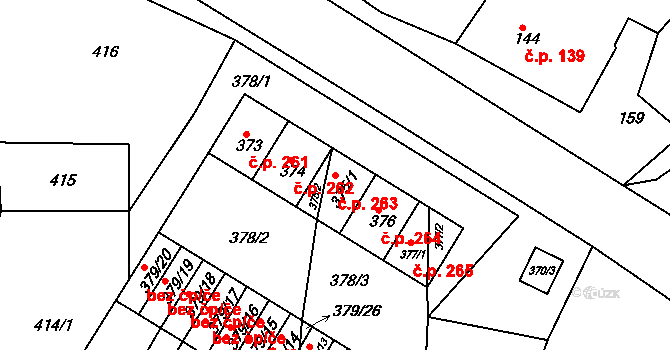 Štítary 263 na parcele st. 375/1 v KÚ Štítary na Moravě, Katastrální mapa