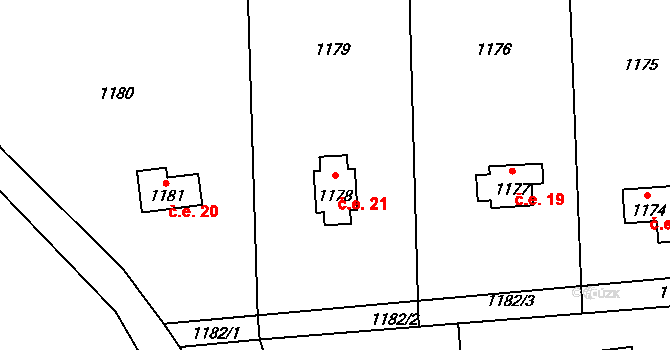 Sázava 21 na parcele st. 1178 v KÚ Sázava, Katastrální mapa
