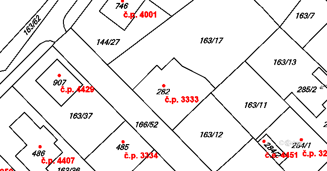 Jihlava 3333 na parcele st. 282 v KÚ Bedřichov u Jihlavy, Katastrální mapa