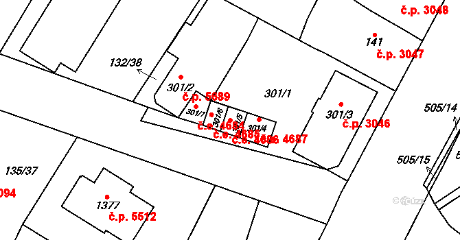 Jihlava 4686 na parcele st. 301/5 v KÚ Bedřichov u Jihlavy, Katastrální mapa