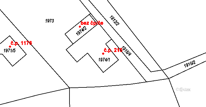 Lyžbice 215, Třinec na parcele st. 1974/1 v KÚ Lyžbice, Katastrální mapa