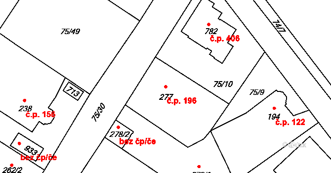 Radošovice 196, Říčany na parcele st. 277 v KÚ Říčany-Radošovice, Katastrální mapa
