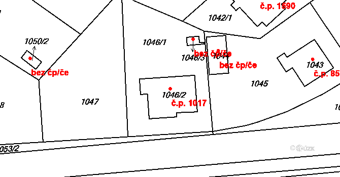 Roztoky 1017 na parcele st. 1046/2 v KÚ Roztoky u Prahy, Katastrální mapa