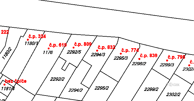 Lužice 832 na parcele st. 2294/3 v KÚ Lužice u Hodonína, Katastrální mapa