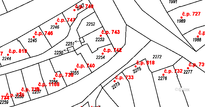 Slavíkovice 742, Rousínov na parcele st. 2254 v KÚ Rousínov u Vyškova, Katastrální mapa