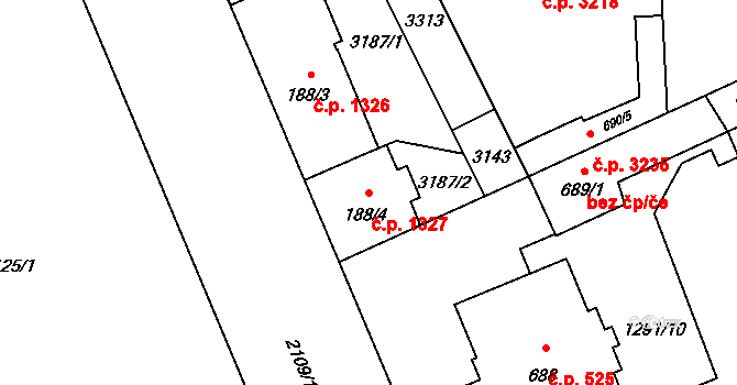 Šumperk 1327 na parcele st. 188/4 v KÚ Šumperk, Katastrální mapa