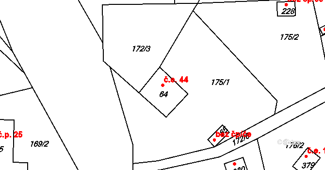Rabyně 44 na parcele st. 64 v KÚ Rabyně, Katastrální mapa