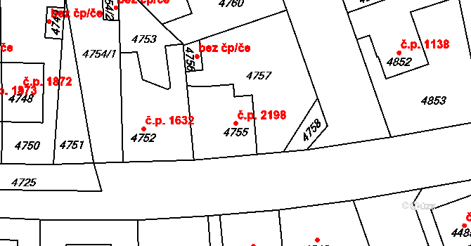 Kročehlavy 2198, Kladno na parcele st. 4755 v KÚ Kročehlavy, Katastrální mapa