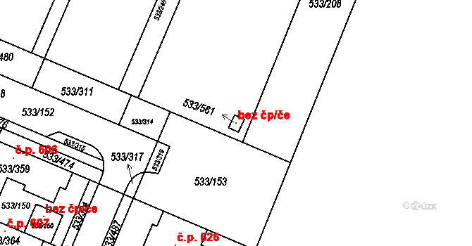 Olomouc 145910385 na parcele st. 533/561 v KÚ Slavonín, Katastrální mapa