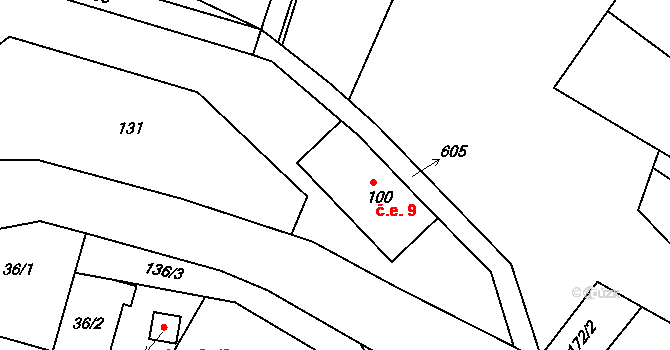 Kobyly 9 na parcele st. 100 v KÚ Kobyly, Katastrální mapa
